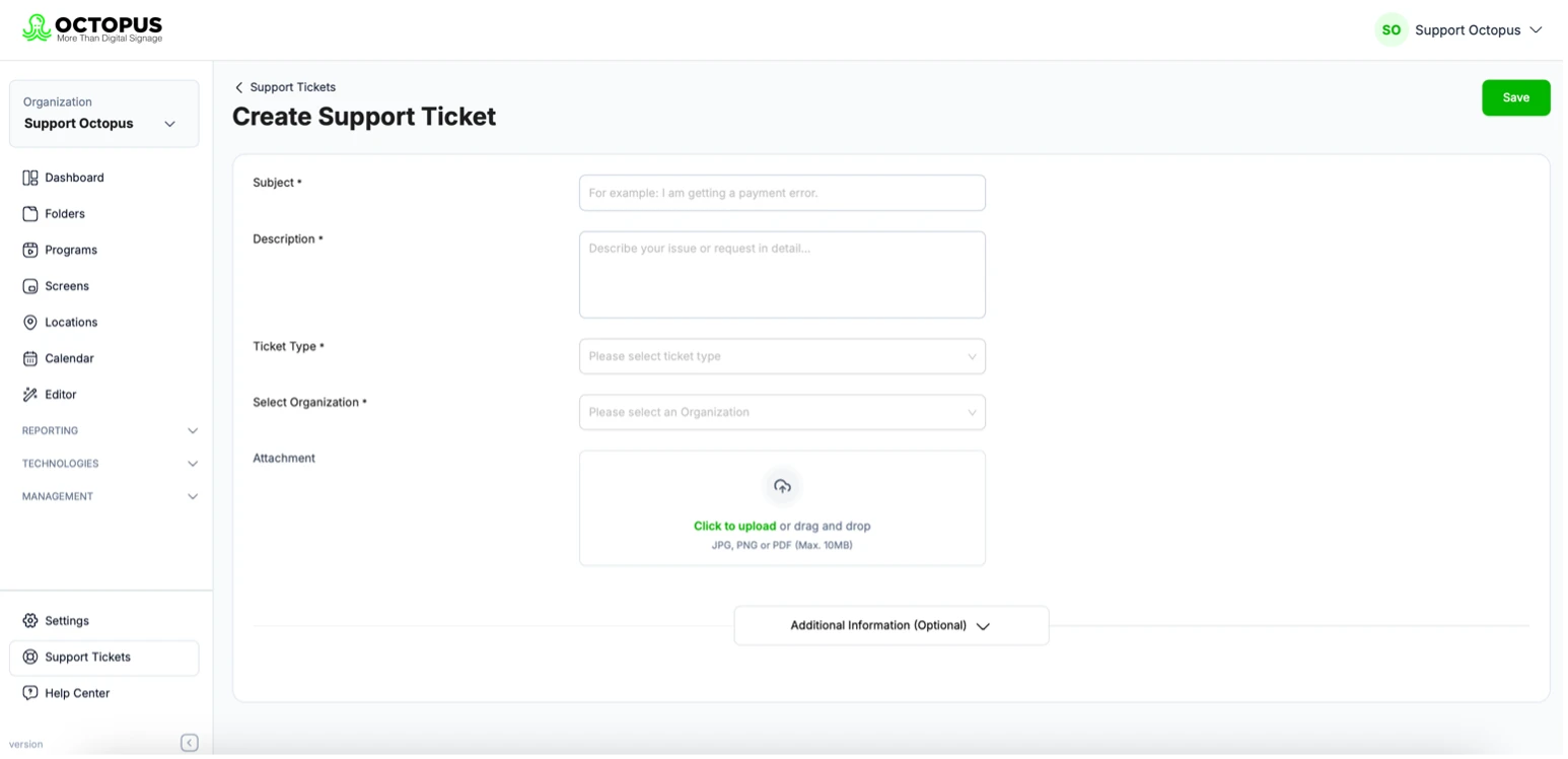 Support ticket form